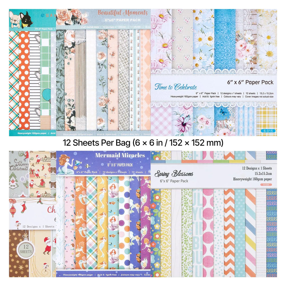 VEVOR Scrapbook Paper, 72 Sheets, 6 x 6 in Mixed Special Paper for VEVOR Die Cutting and Embossing Machine, Vibrant Color, Patterned Design for Decorations, Scrapbooking, Card Making, and DIY Crafting