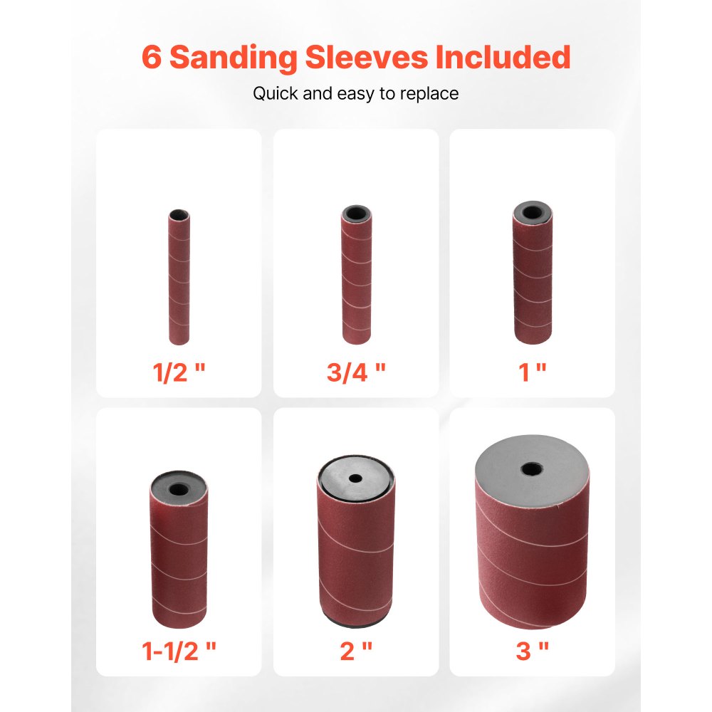 VEVOR Oscillating Spindle Sander, 2400RPM Benchtop Spindle Sander with 6 Sleeves (1/2"-3"), 5/8" Stroke & 15.4 x 16.3-inch Wide Worktable for Furniture Finishing, Crafts Sanding, DIY Woodworking