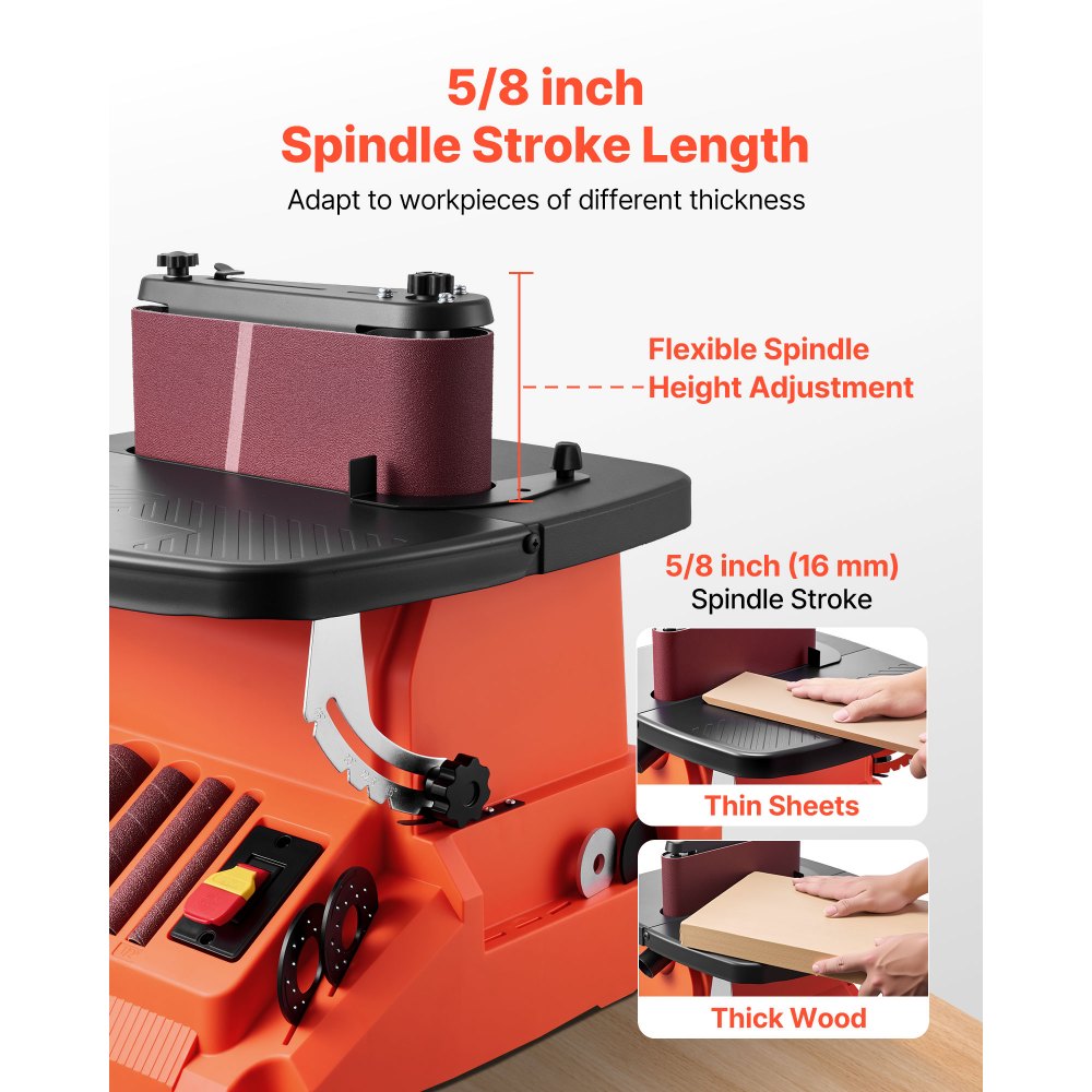 VEVOR Oscillating Belt and Spindle Sander, 2400RPM Benchtop Spindle Sander with 5/8" Stroke, 5 Sleeves (1/2" - 2") & 24" x 3.86" Sanding Belt for Woodworking, Furniture Finishing, DIY Projects