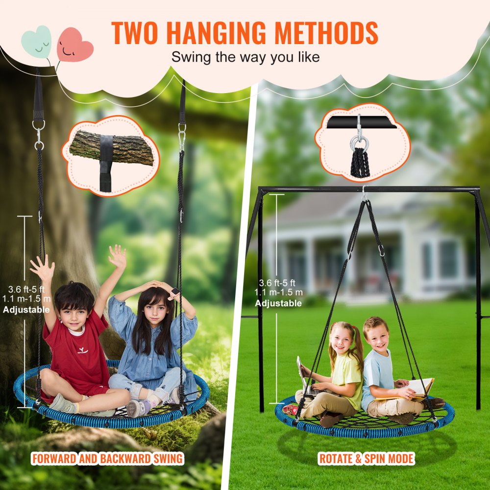 VEVOR Spider Web Saucer Swing, 40 Inch Round Swings for Kids Outdoor, 750lbs Weight Capacity Saucer Tree Swing, Stable Woven Rope Swing Seat with Tree Hanging Straps and Adjustable Multi-Strand Ropes