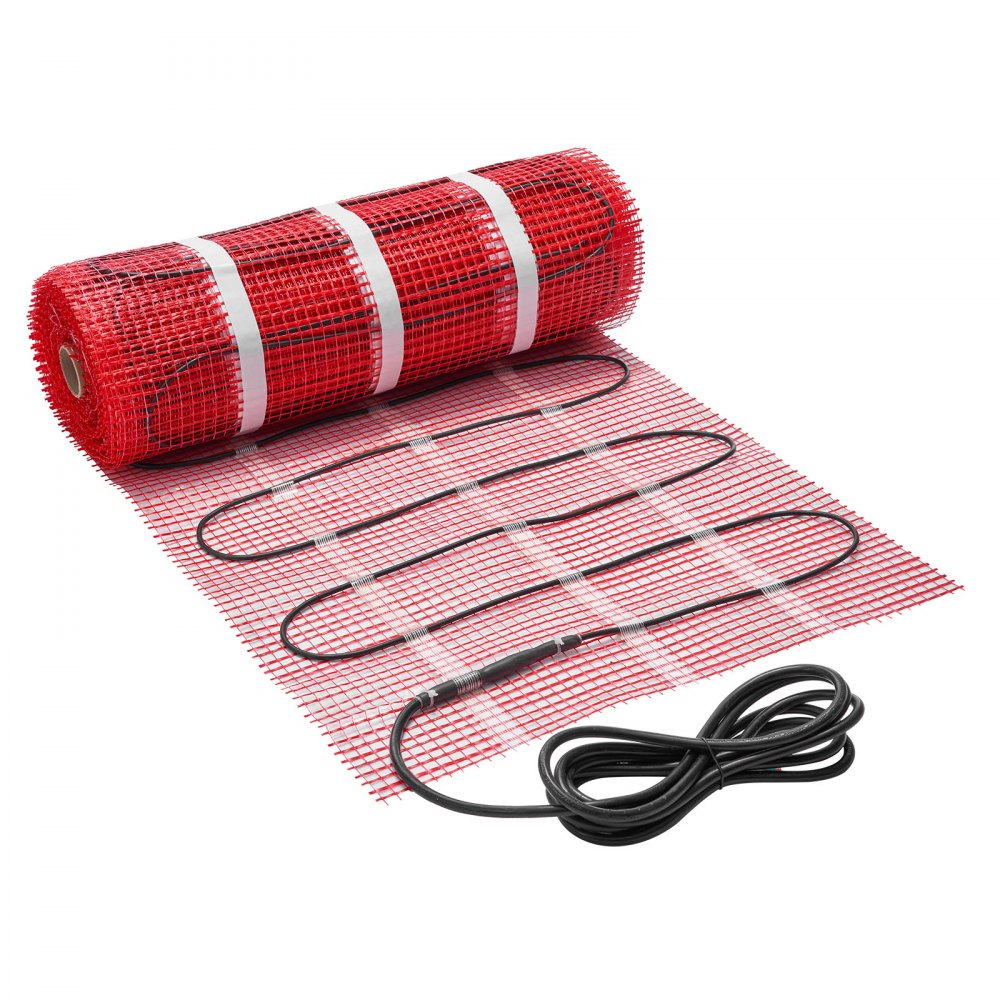 VEVOR 50 sqft Self-Adhesive Mesh Floor Heating Mat System, 120V Electric Radiant Heated Floor System, with Smart Control Thermostat & Alarm, Easy Installation for Tile, Stone, Vinyl