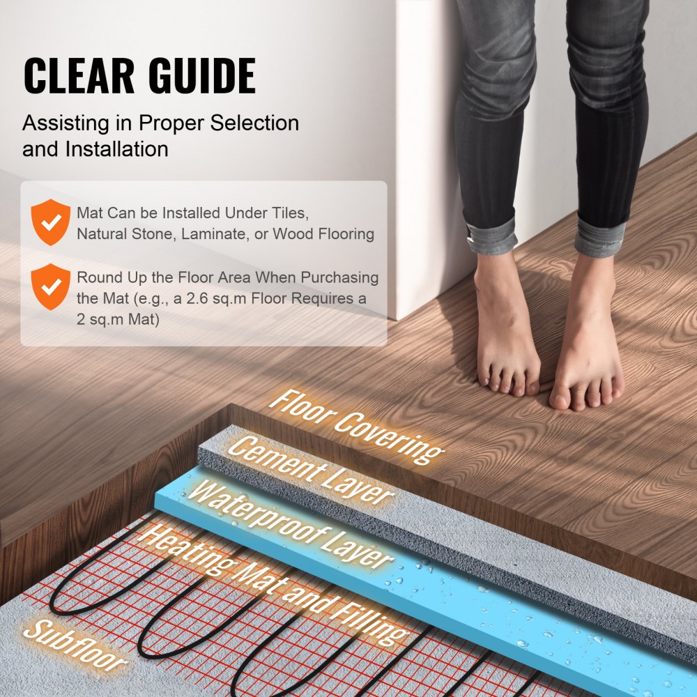 VEVOR Floor Heating Mat, 20 Sq. ft, Electric Radiant In-Floor Heated Warm System with Digital Floor Sensing Thermostat, Includes Installation Monitor, Adhesive Back for Easy Installation on The Floor
