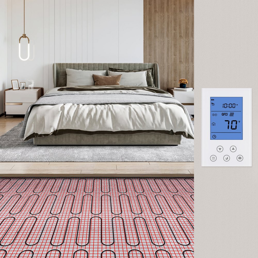 VEVOR Floor Heating Mat, 20 Sq. ft, Electric Radiant In-Floor Heated Warm System with Digital Floor Sensing Thermostat, Includes Installation Monitor, Adhesive Back for Easy Installation on The Floor
