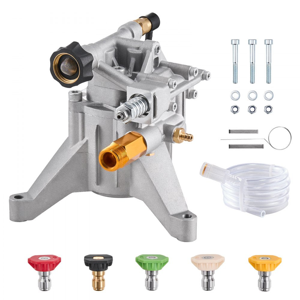 VEVOR Pressure Washer Pump, 7/8" Shaft Vertical, 3300 PSI, 3.0GPM, Replacement Power Washer Pumps Kit with 5 Nozzles, Hardware and Siphon Tube, Compatible with RYOBI, Honda, Briggs and Stratton