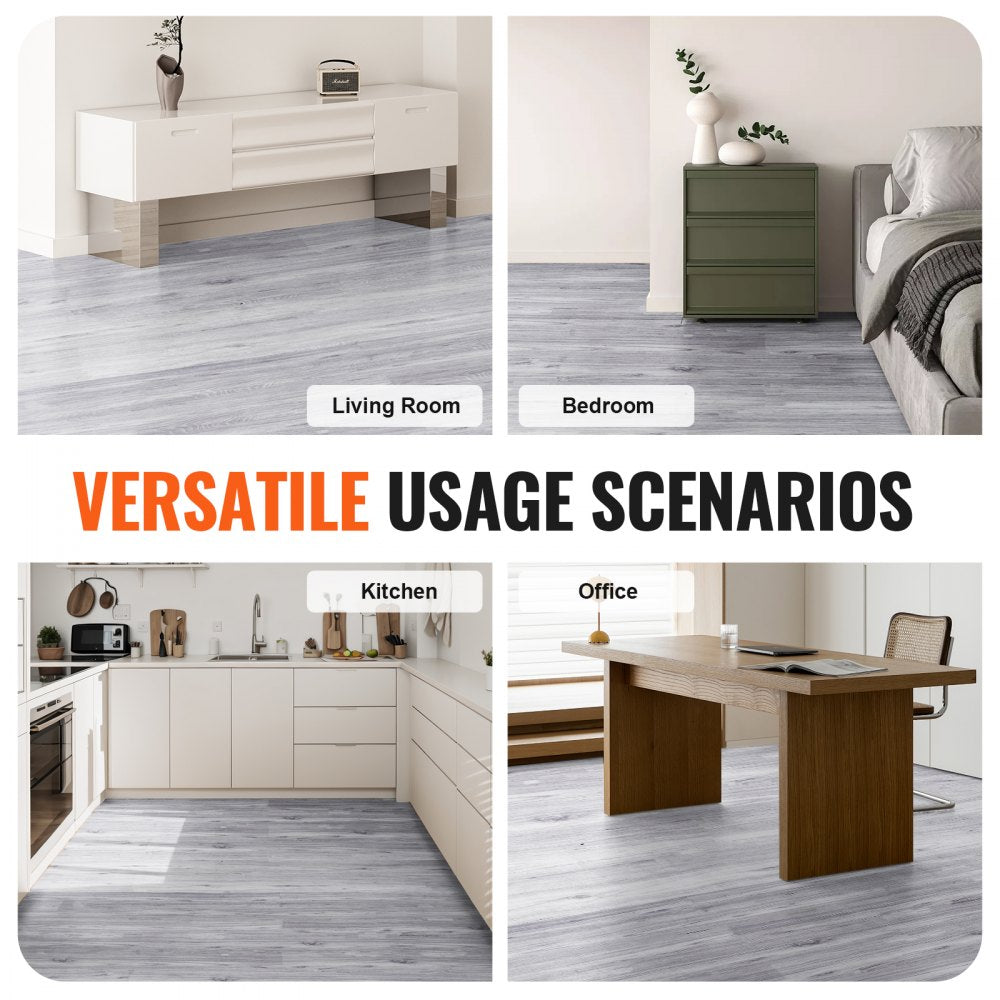 VEVOR Self Adhesive Vinyl Floor Tiles 36 x 6 inch, 20 Tiles 0.62mm Thick Peel & Stick, Light Gray Wood Grain DIY Flooring for Kitchen, Dining Room, Bedrooms & Bathrooms, Easy for Home Decor