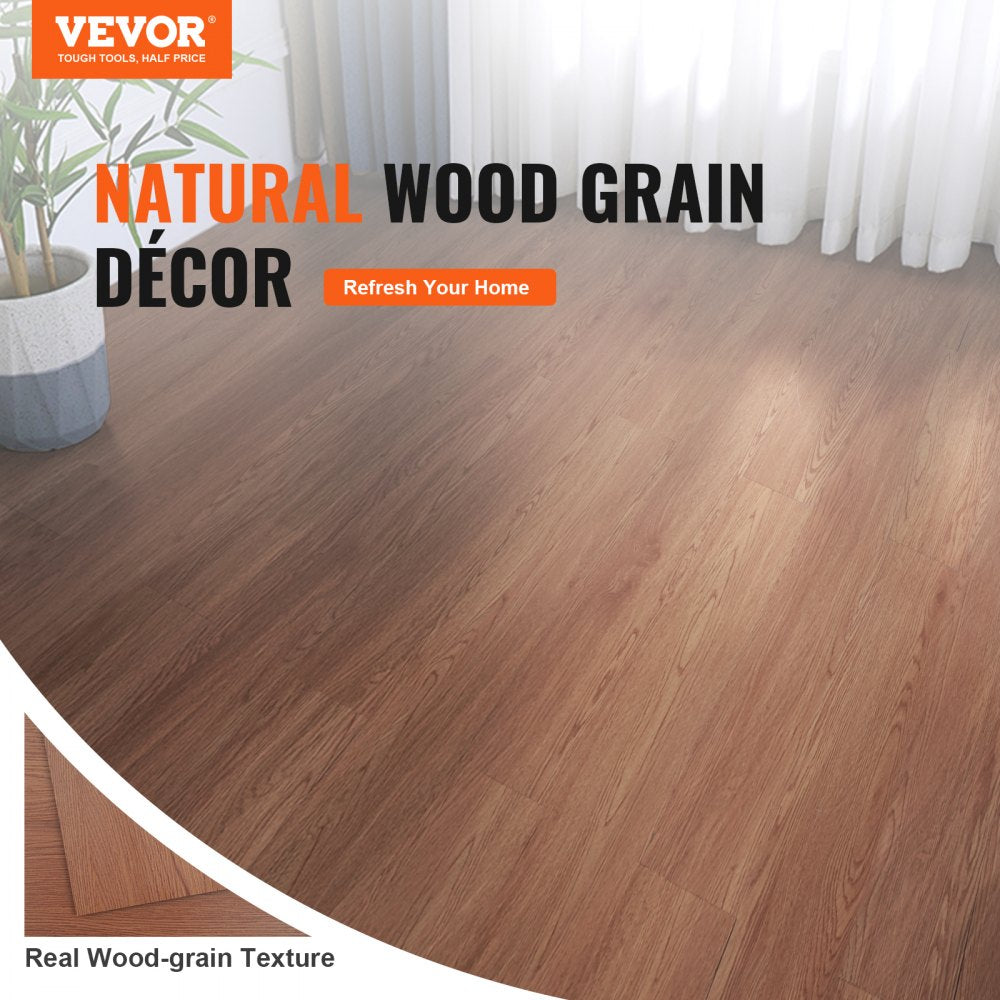 VEVOR Self Adhesive Vinyl Floor Tiles 36 x 6 inch, 36 Tiles 2.5mm Thick Peel & Stick, Deep Brown Wood Grain DIY Flooring for Kitchen, Dining Room, Bedrooms & Bathrooms, Easy for Home Decor
