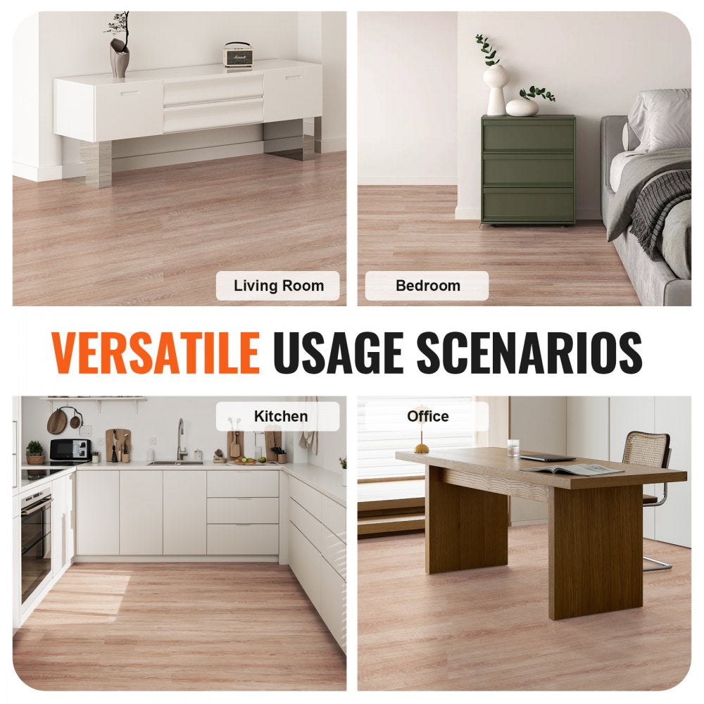 VEVOR Self Adhesive Vinyl Floor Tiles 36 x 6 inch, 36 Tiles 2.5mm Thick Peel & Stick, Natural Wood Grain DIY Flooring for Kitchen, Dining Room, Bedrooms & Bathrooms, Easy for Home Decor