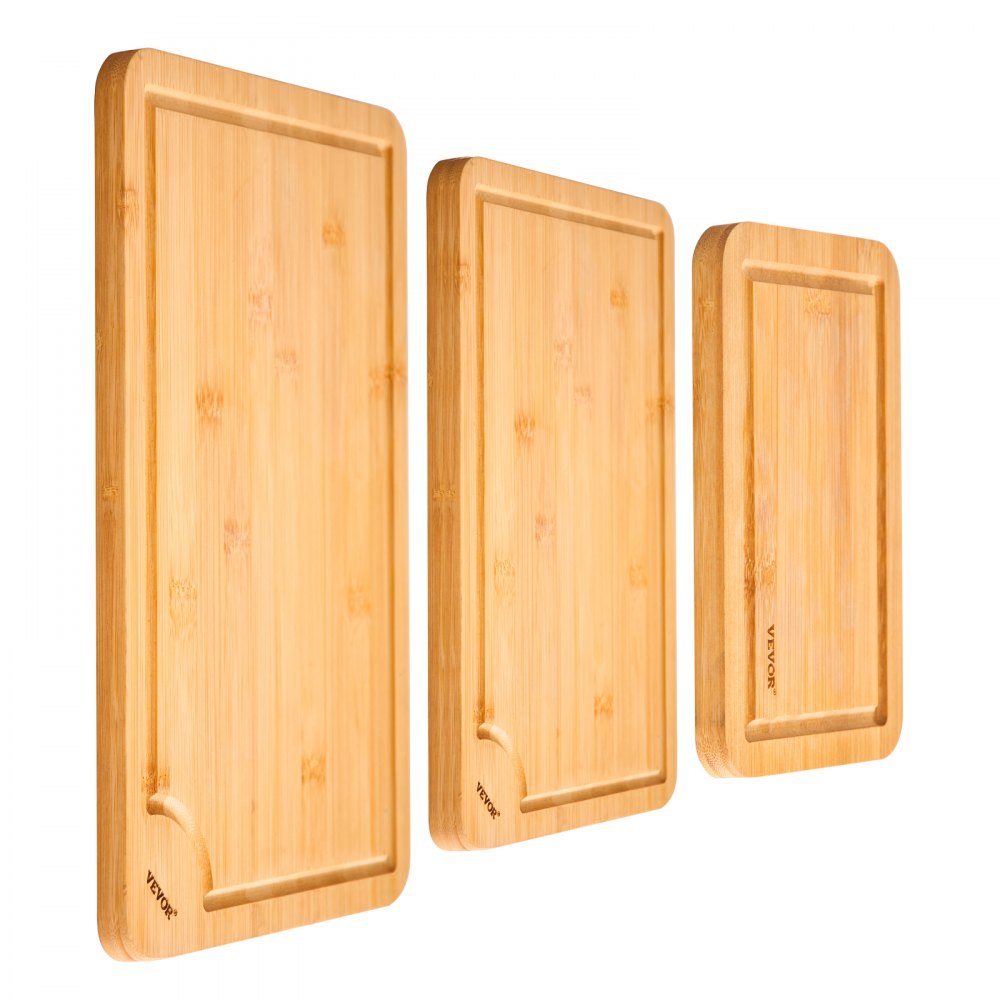 VEVOR Cutting Board, 3 Pieces, Premium Versatile Bamboo Cutting Board with Food-Grade Oil and Juice Groove,Sturdy & Durable Chopping Board with Built-in Handle, Fit for Display, Chopping & Serving