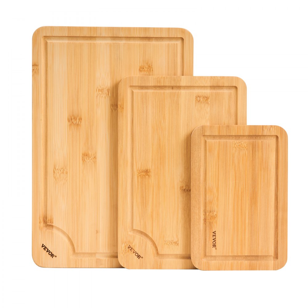 VEVOR Cutting Board, 3 Pieces, Premium Versatile Bamboo Cutting Board with Food-Grade Oil and Juice Groove,Sturdy & Durable Chopping Board with Built-in Handle, Fit for Display, Chopping & Serving