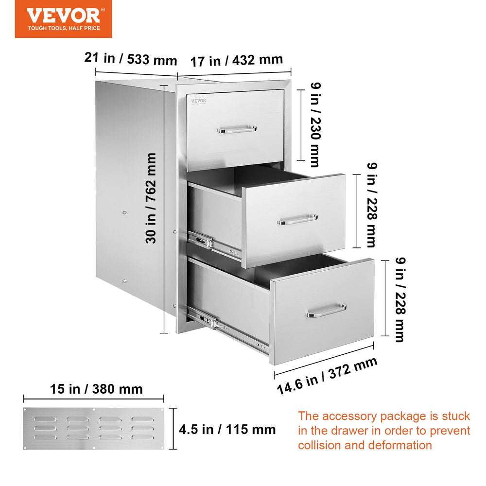 Vevor Outdoor Kitchen Drawers 17" x 30" x 21" with Paper Towel Holder Stainless Steel New