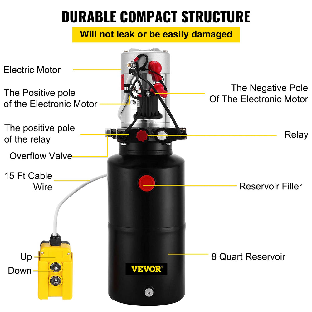 Vevor Hydraulic Pump 8 Quart Double Acting Power Unit with Steel Reservoir New