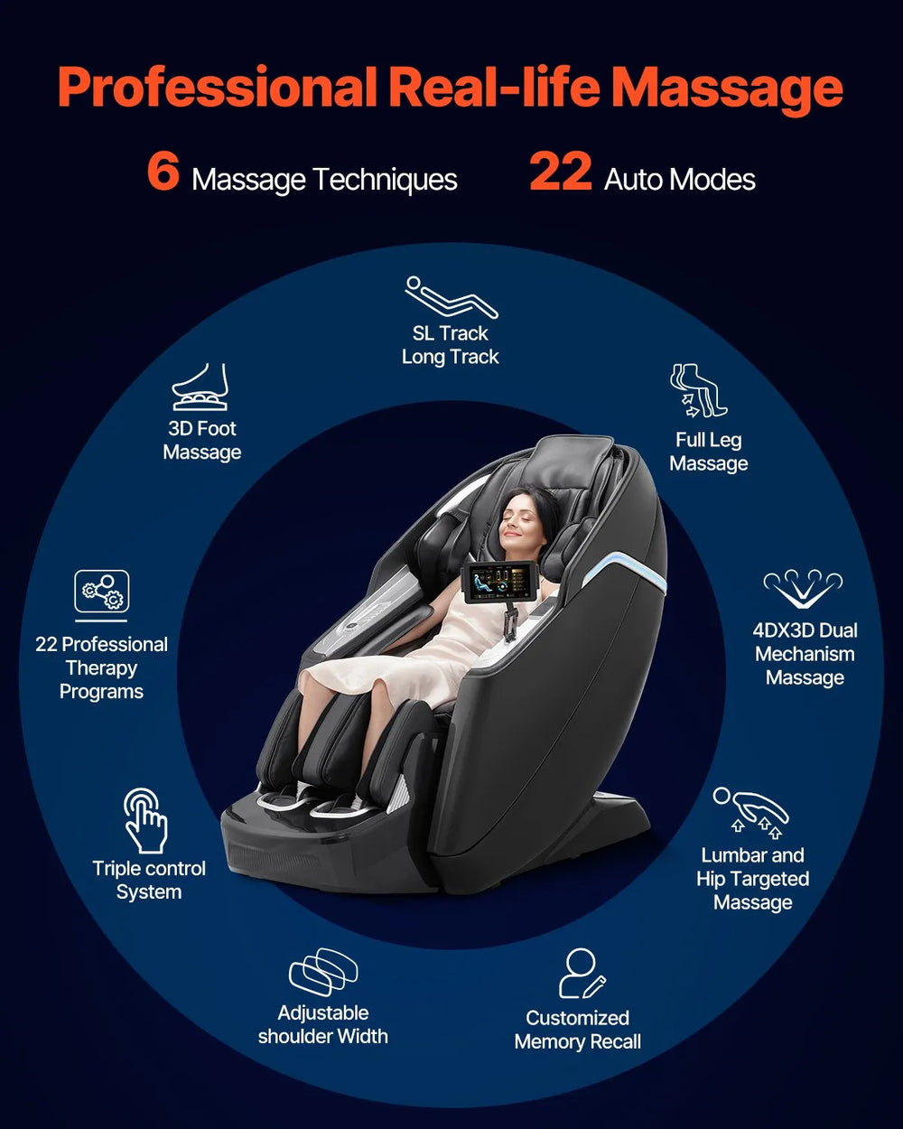 Vevor Full Body Massage Chair Dual Core 3D/4D with Extended SL Track Voice Control New