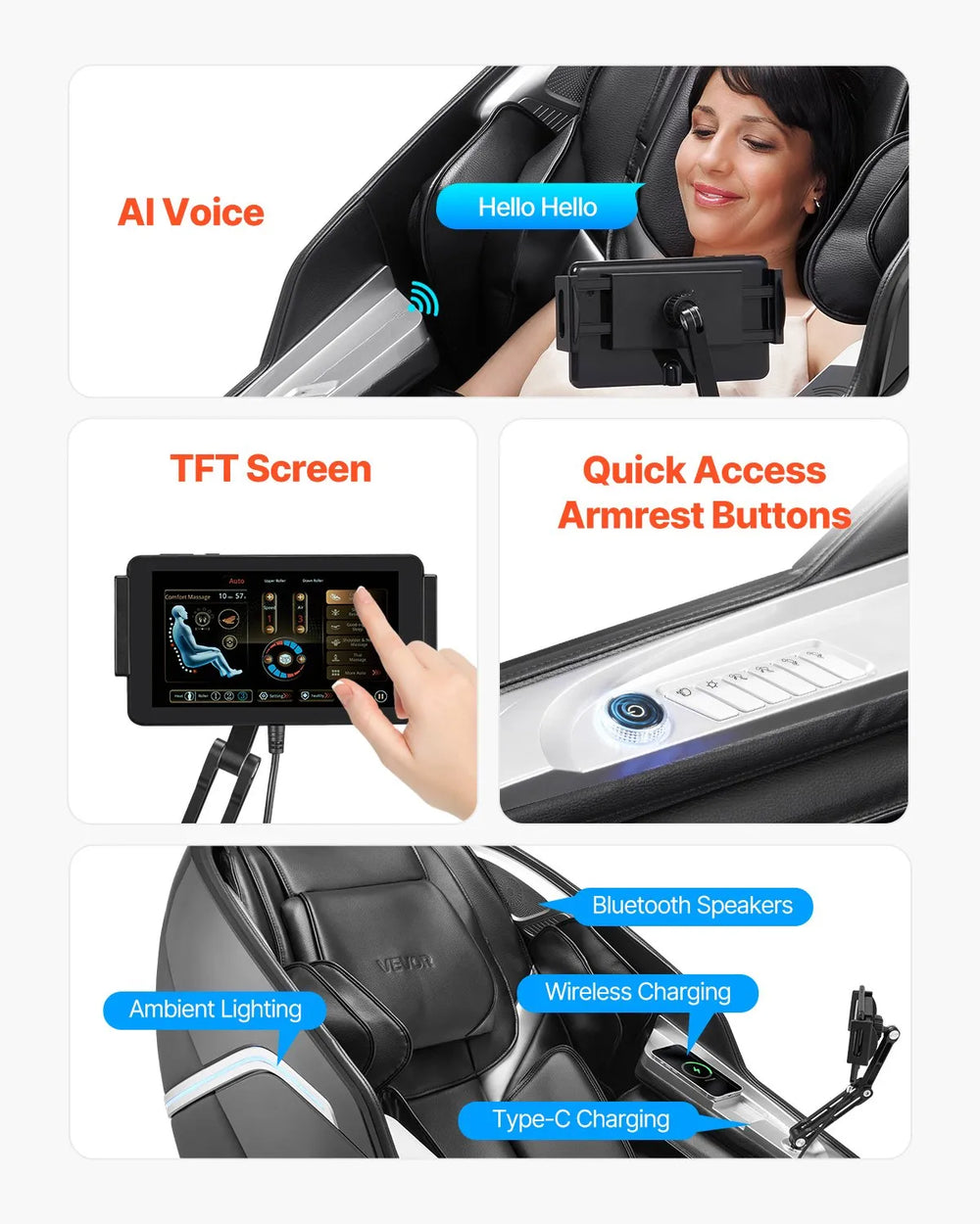 Vevor Full Body Massage Chair Dual Core 3D/4D with Extended SL Track Voice Control New