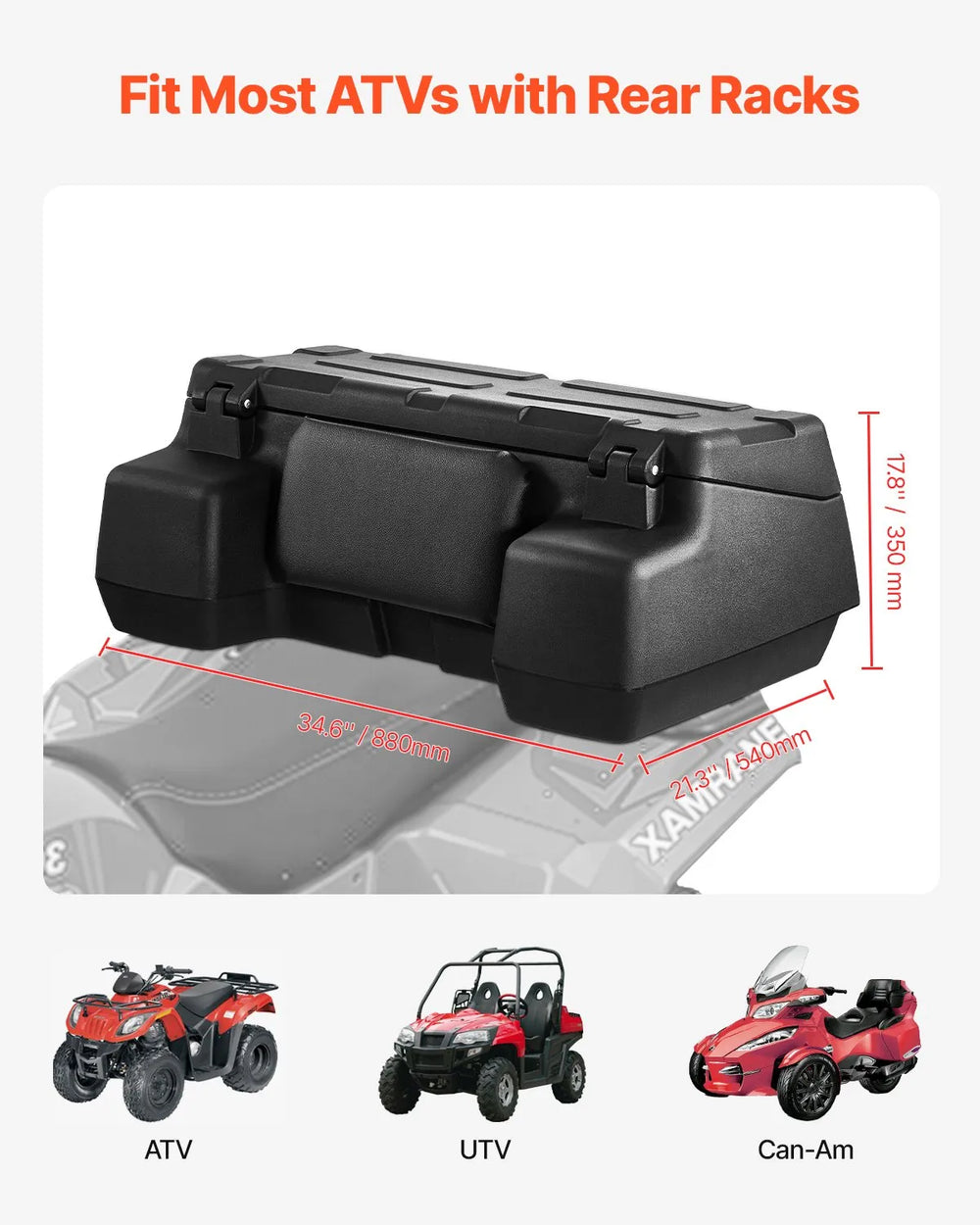 Vevor ATV Rear Cargo Storage Box 95L Waterproof with Backrest New