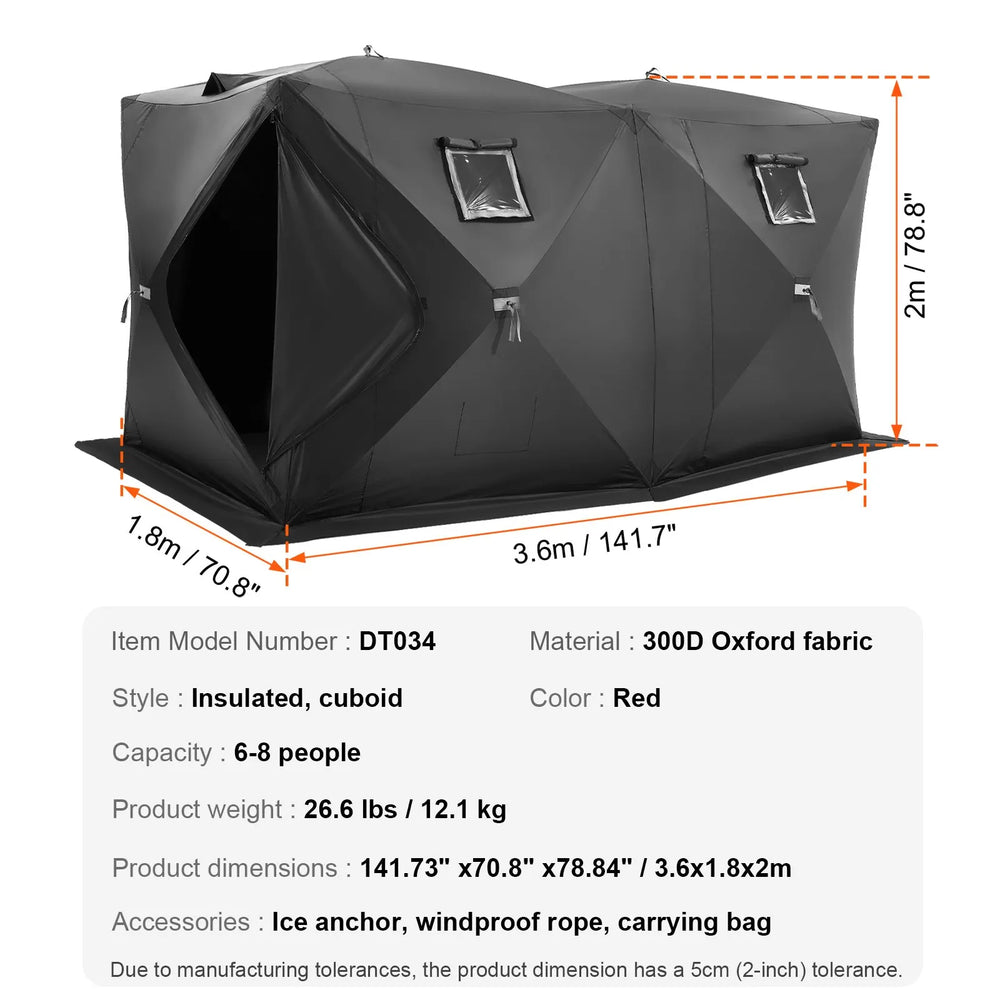 Vevor Portable Ice Shelter 6-8 Person Pop-Up Fishing Tent New