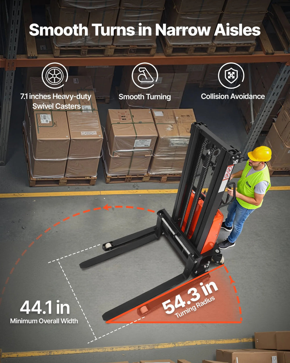Vevor Pallet Stacker Semi-Electric 98" Lift 3300 lbs Adjustable Forks Straddle Legs New