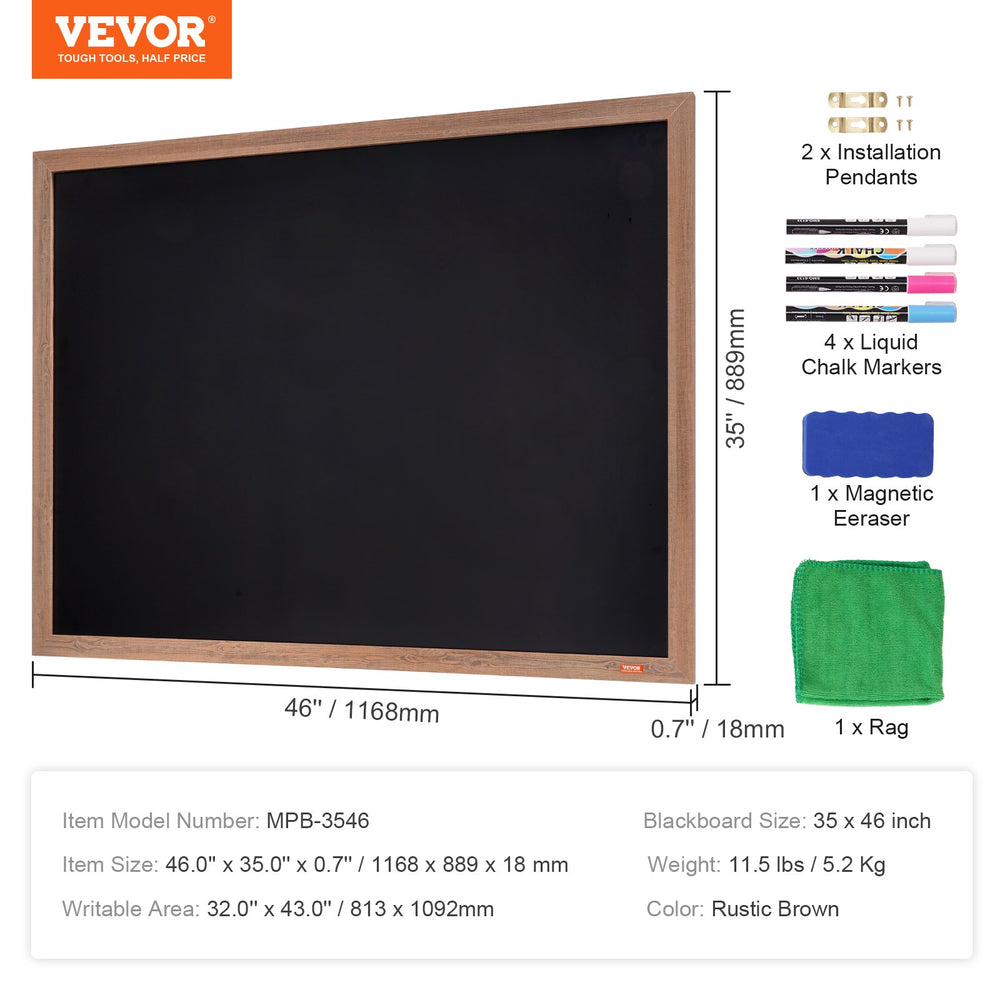 Vevor Magnetic Chalk Board 35" x 46" with Chalks and Eraser New