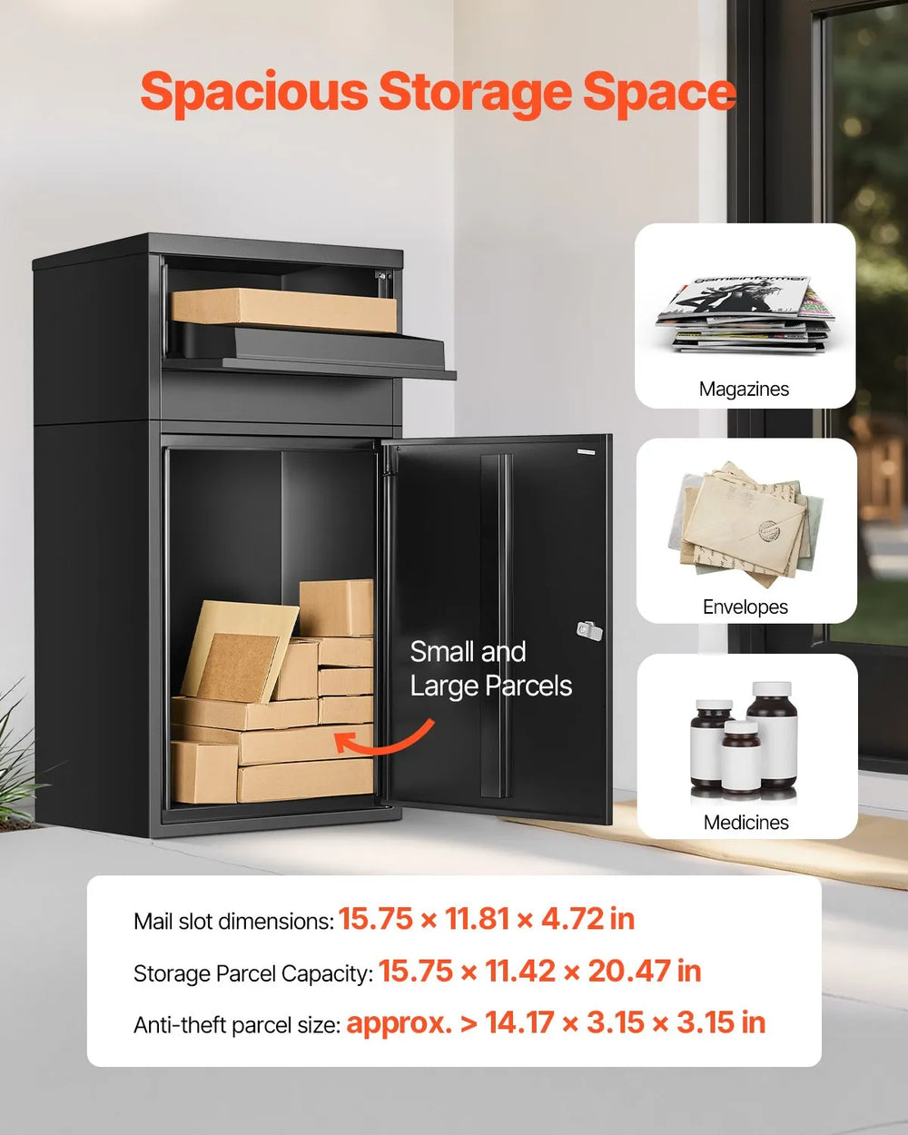 Vevor Package Delivery Box 36" Anti-Theft Lockable Parcel Drop Box New