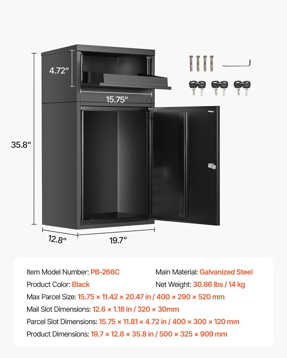 Vevor Package Delivery Box 36" Anti-Theft Lockable Parcel Drop Box New