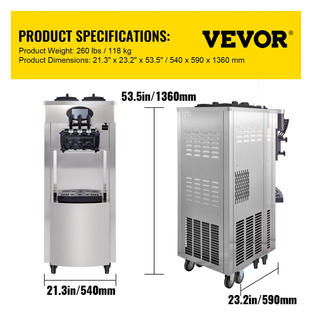 Vevor Commercial Soft Ice Cream Machine 3 Flavors 5-7 Gallons Per Hour 2200W New