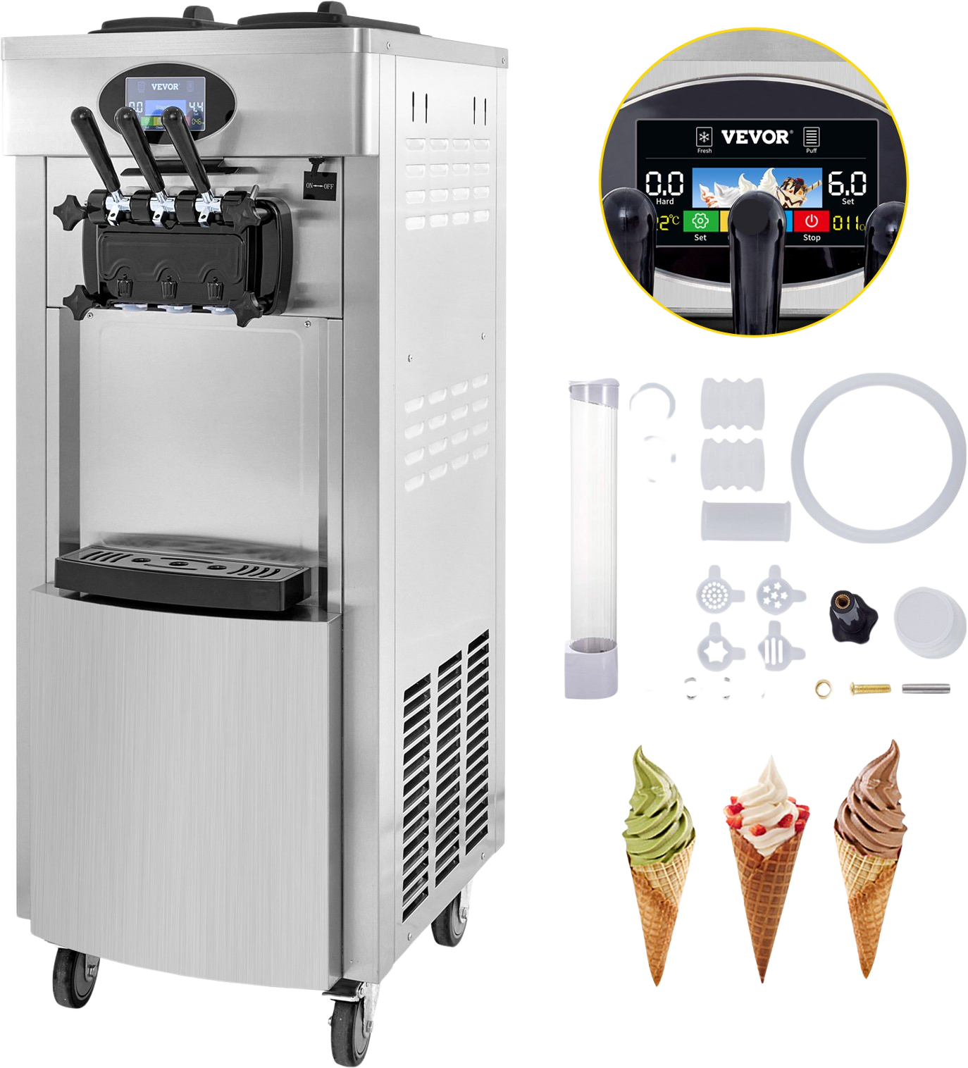 Vevor Commercial Soft Ice Cream Machine 3 Flavors 5-7 Gallons Per Hour 2200W New