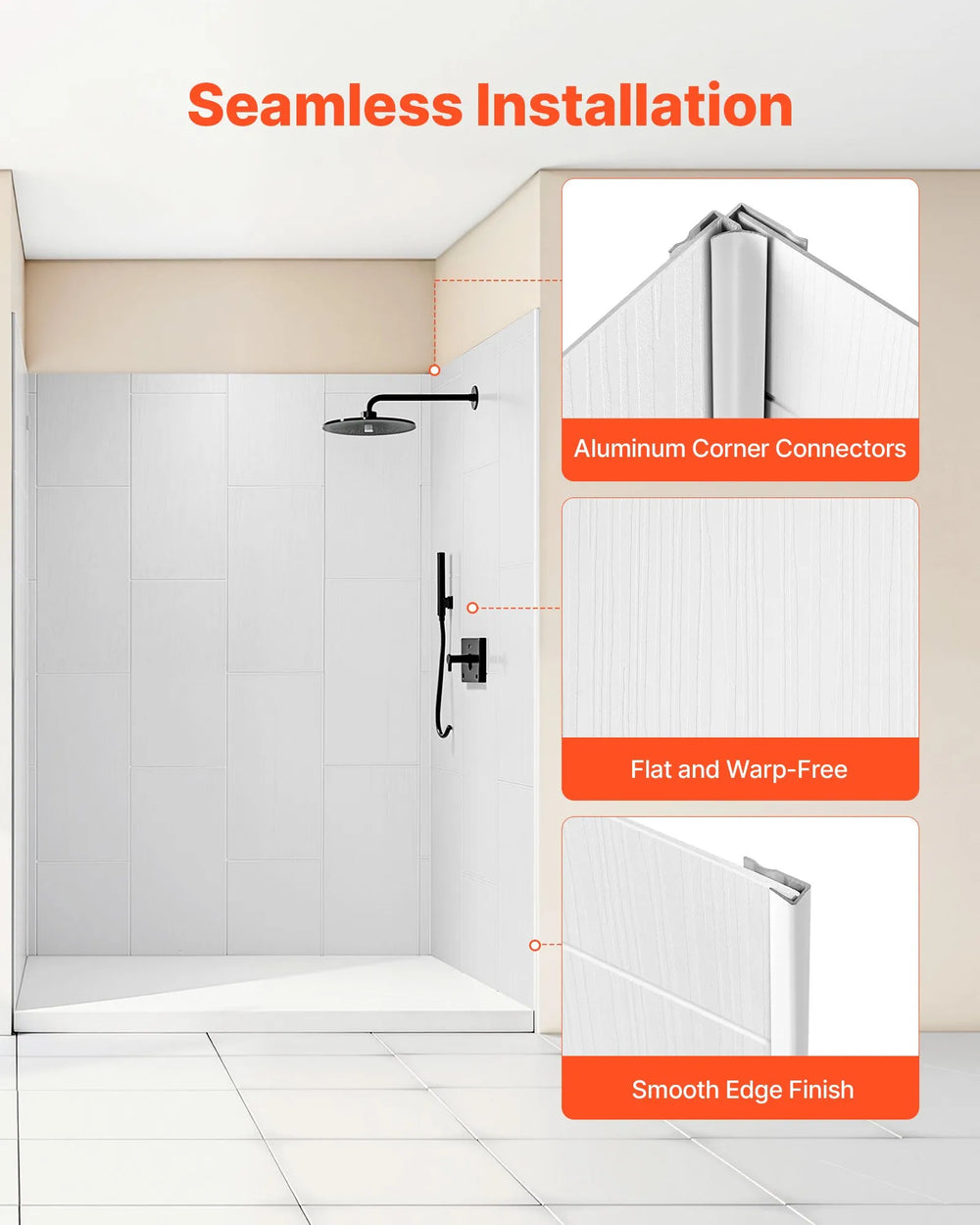 Vevor Shower Wall Panels 60 x 36 x 75 in. Surround Kit Trimmable with 4 Glass Shelves New