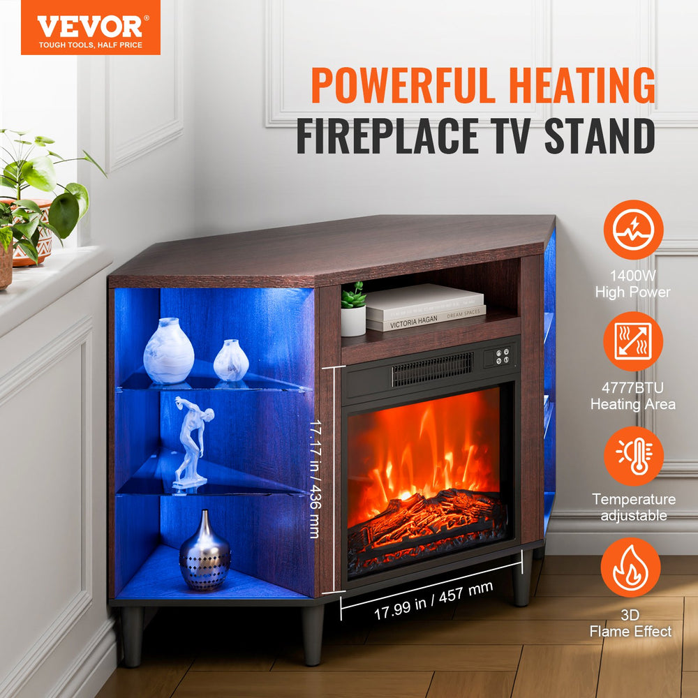 Vevor Fireplace TV Stand with Storage Drawers Cabinets LED Lighting New
