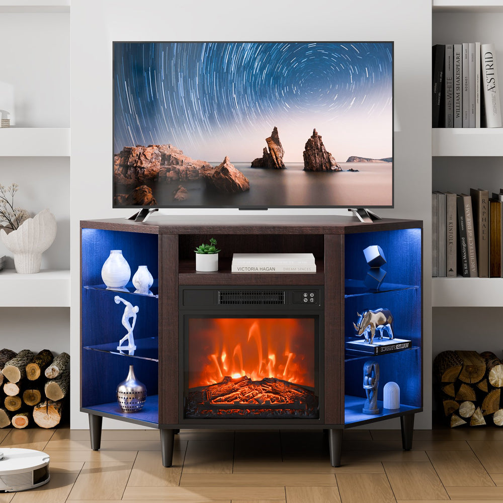 Vevor Fireplace TV Stand with Storage Drawers Cabinets LED Lighting New