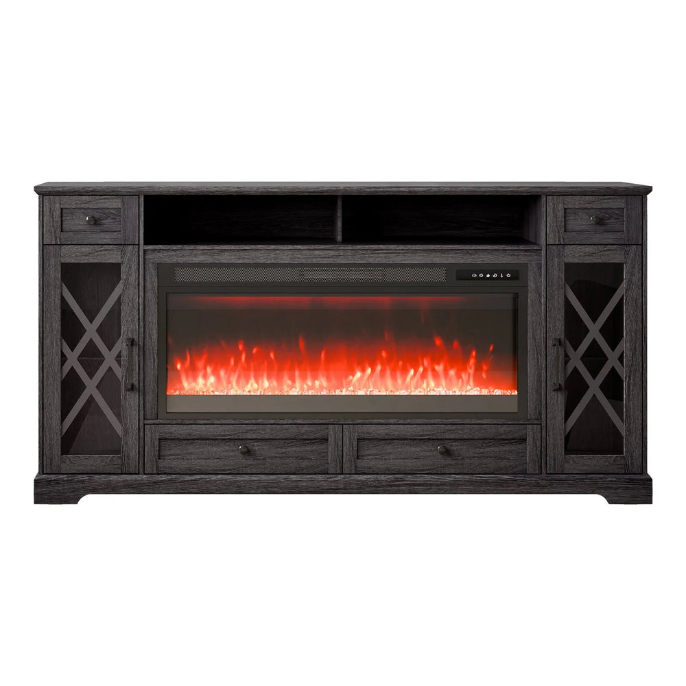 Vevor TV Stand 80" Cabinet with 42" Electric Fireplace 20 LED Lights Remote Control New