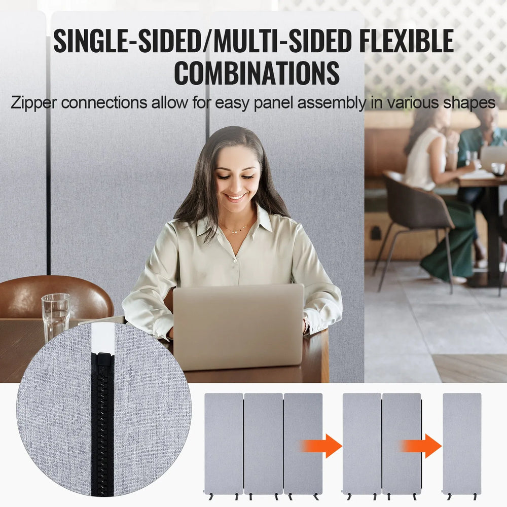 Vevor Office Partition 72" x 65" 3-Panel Soundproof Privacy Screen Freestanding New