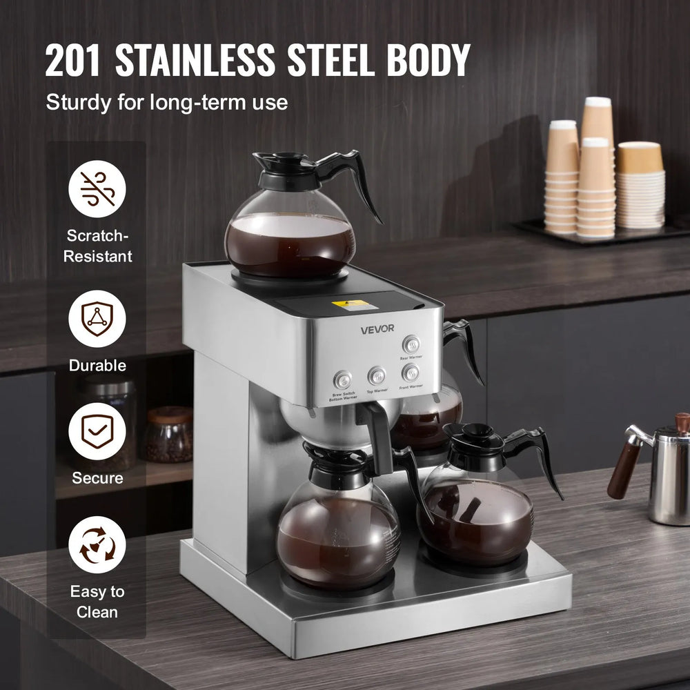 Vevor Commercial Drip Coffee Maker 12 Cups with 4 Glass Carafes Warmer Plates New