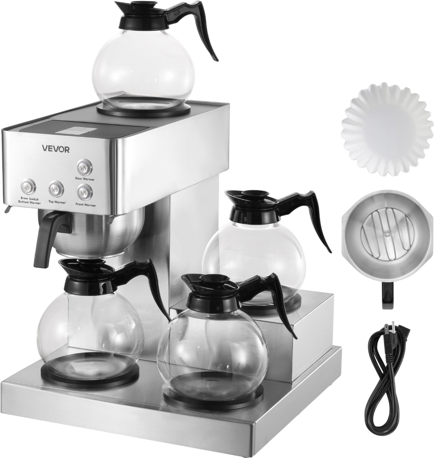 Vevor Commercial Drip Coffee Maker 12 Cups with 4 Glass Carafes Warmer Plates New