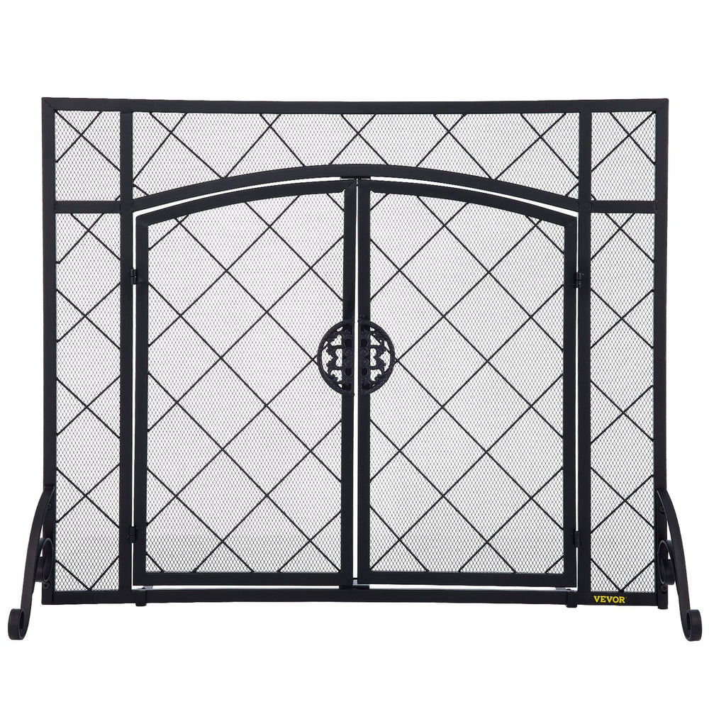 Vevor Fireplace Screen 44" x 33" Double Door Iron Freestanding Spark Guard with Accessories New