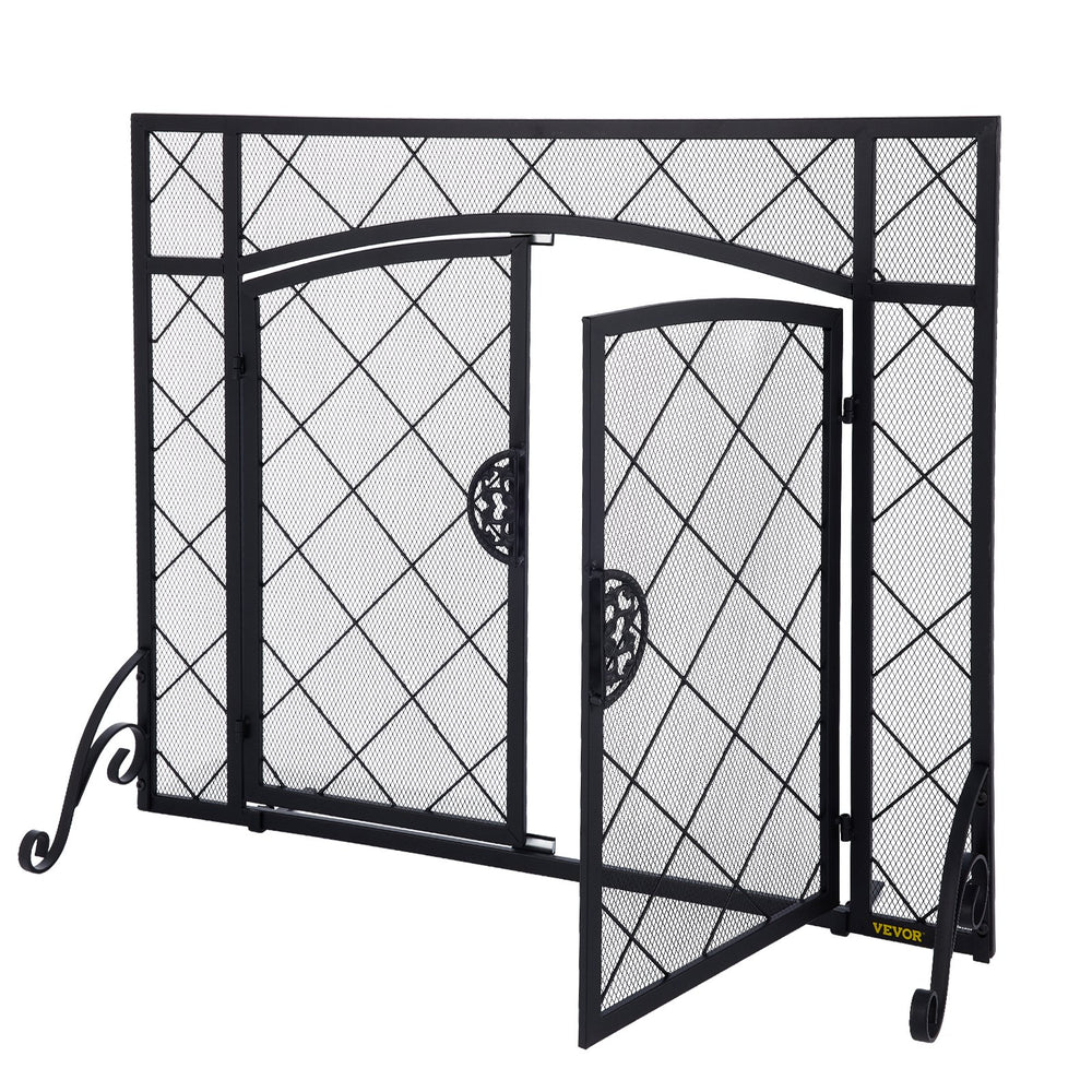 Vevor Fireplace Screen 44" x 33" Double Door Iron Freestanding Spark Guard with Accessories New