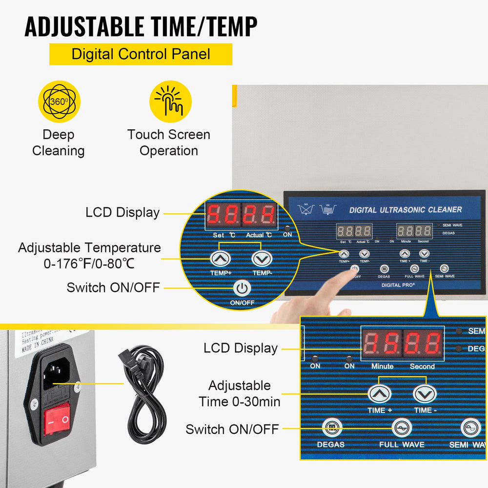 Vevor Ultrasonic Cleaner 30L Dual Frequency 28/40khz with Heater Timer New