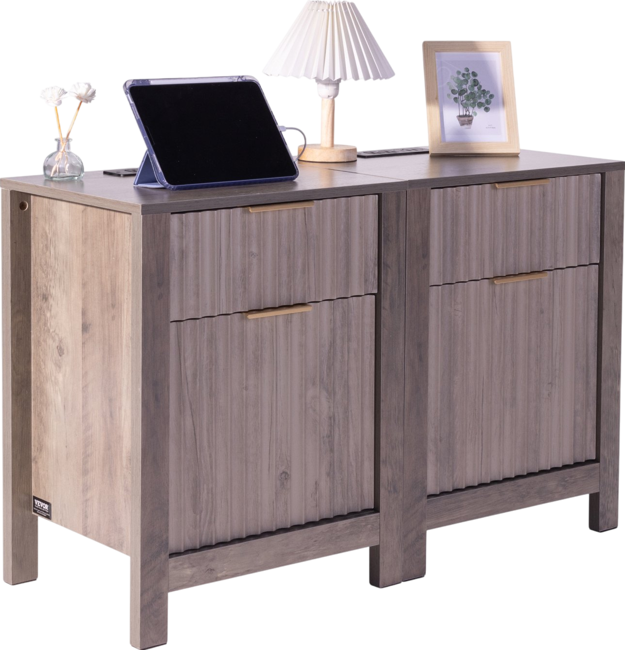 Vevor Farmhouse End Table Night Stand with USB Ports and Outlets Set of 2 New