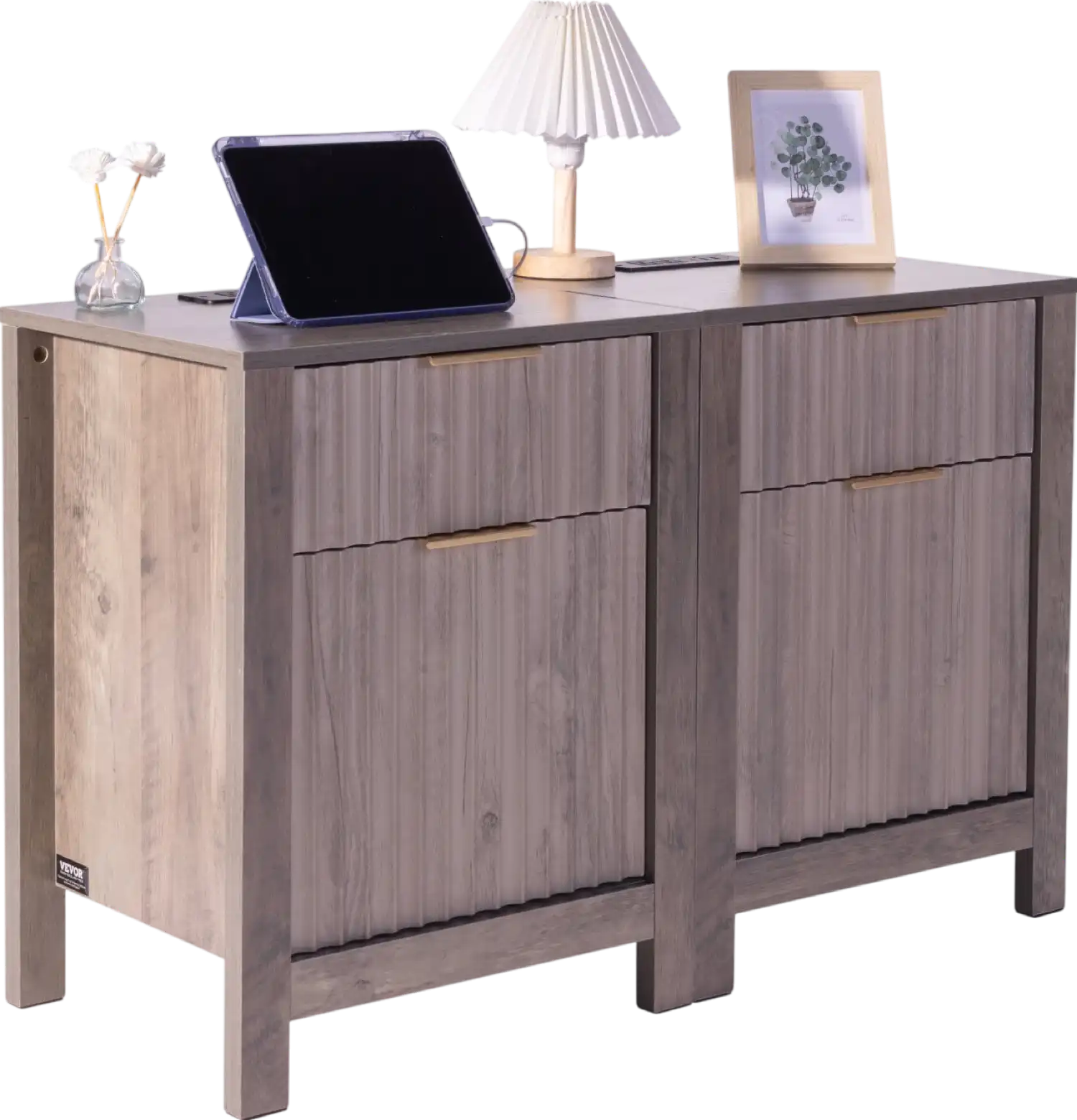 Vevor Farmhouse End Table Night Stand with USB Ports and Outlets Set of 2 New