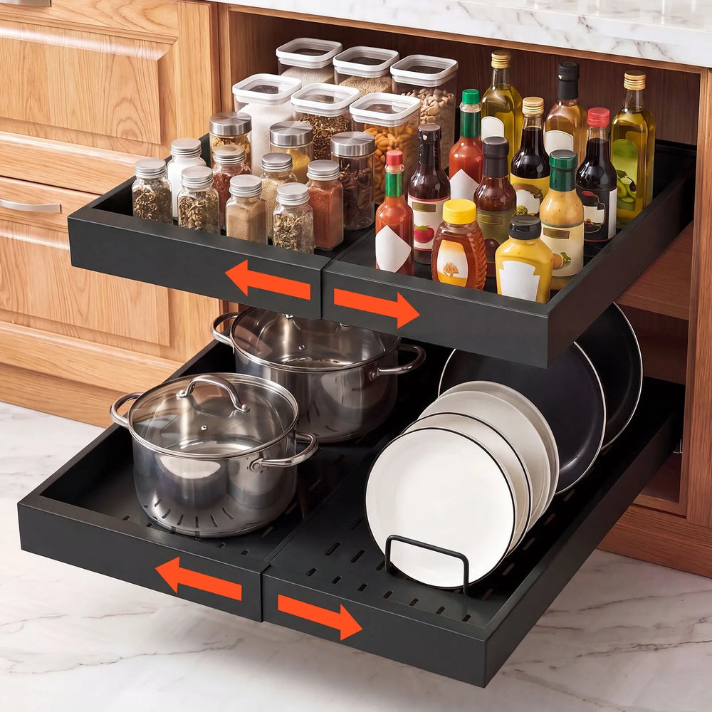 Vevor Pull Out Cabinet Organizer Expandable 2-Pack Sliding Drawer Shelf Black New