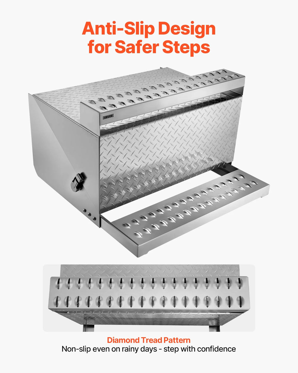 Vevor Semi-Truck Step Tool Box 31 x 30 x 19 in. Aluminum Diamond Plate New
