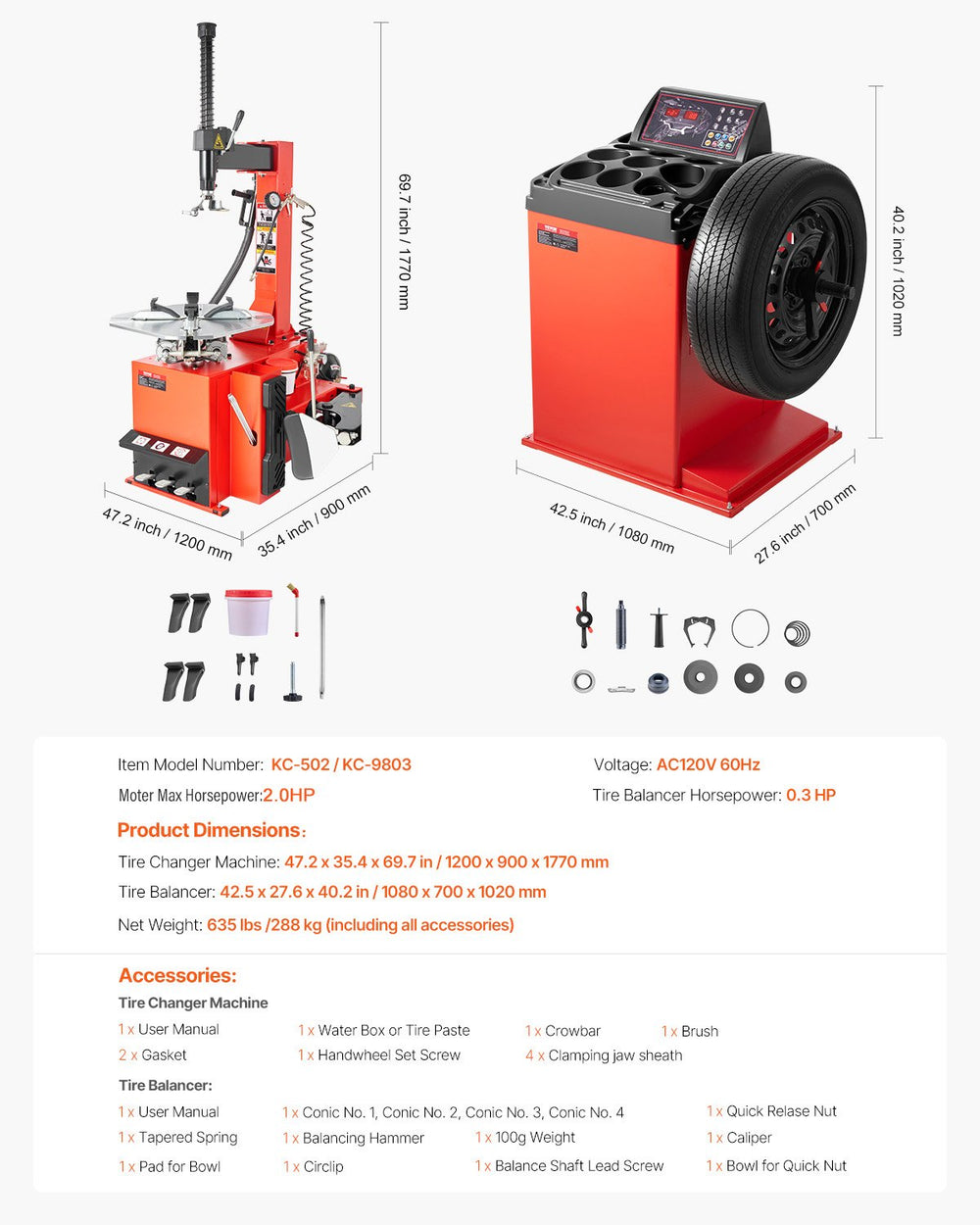 Vevor Electric Tire Changer and Balancer with 18" Spindle Universal Compatibility New