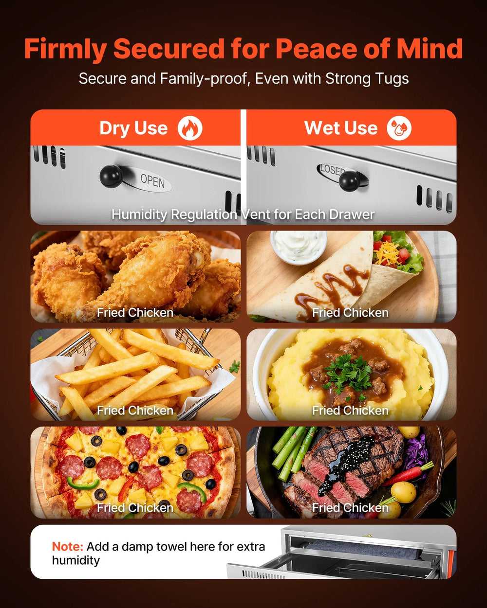 Vevor Electric Two-Drawer Food Warmer Freestanding Cabinet 85-185°F Adjustable Temp New