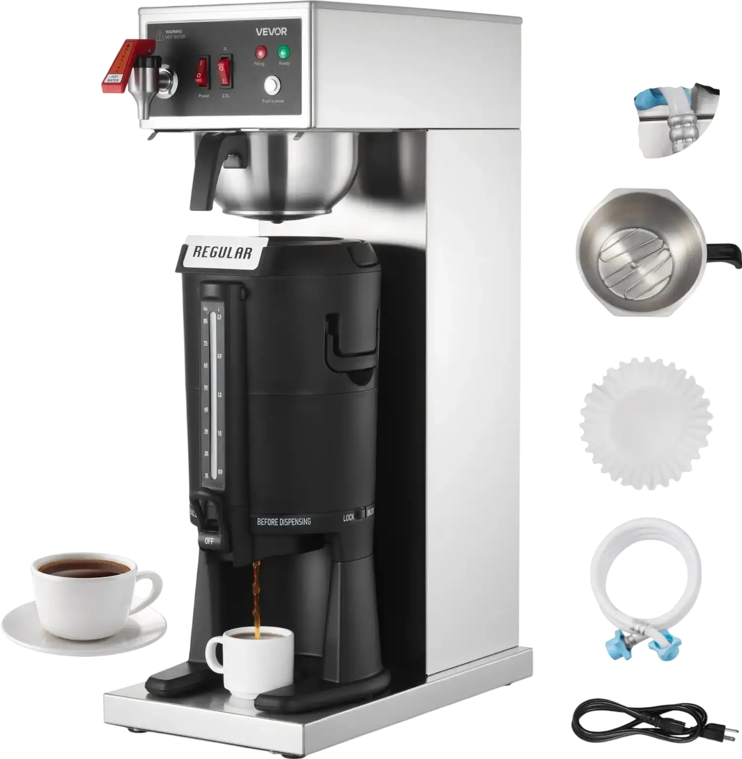 Vevor Commercial Drip Coffee Maker 16-17 Cups 2.5 L with Thermal Carafe Hot Water Tap 1450W New
