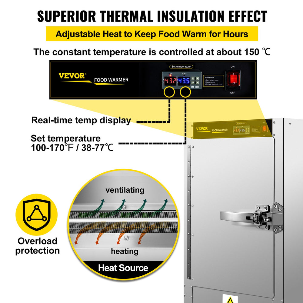 Vevor Hot Box Food Warmer 19" x 19" x 29" with Water Tray 750W 110V New