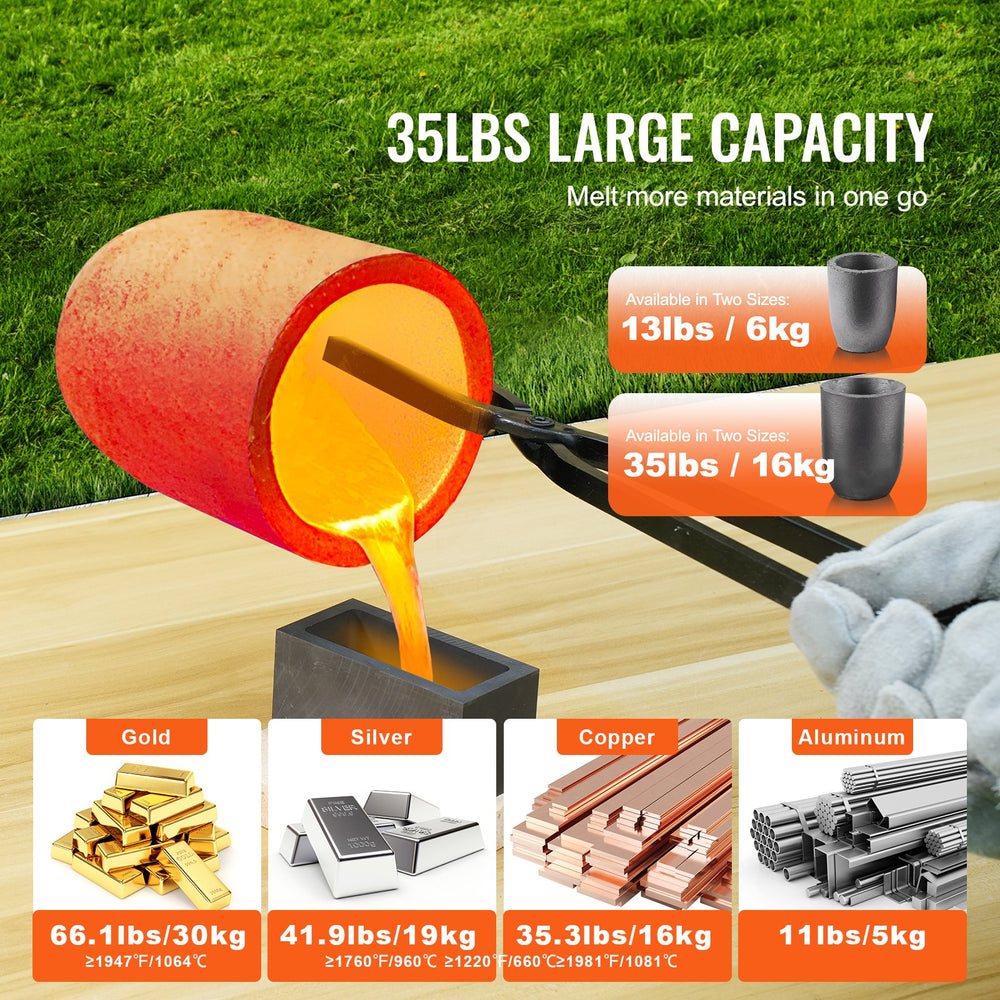 Vevor Propane Melting Furnace Kit 35lbs Capacity Dual Burner with Crucibles Tongs New