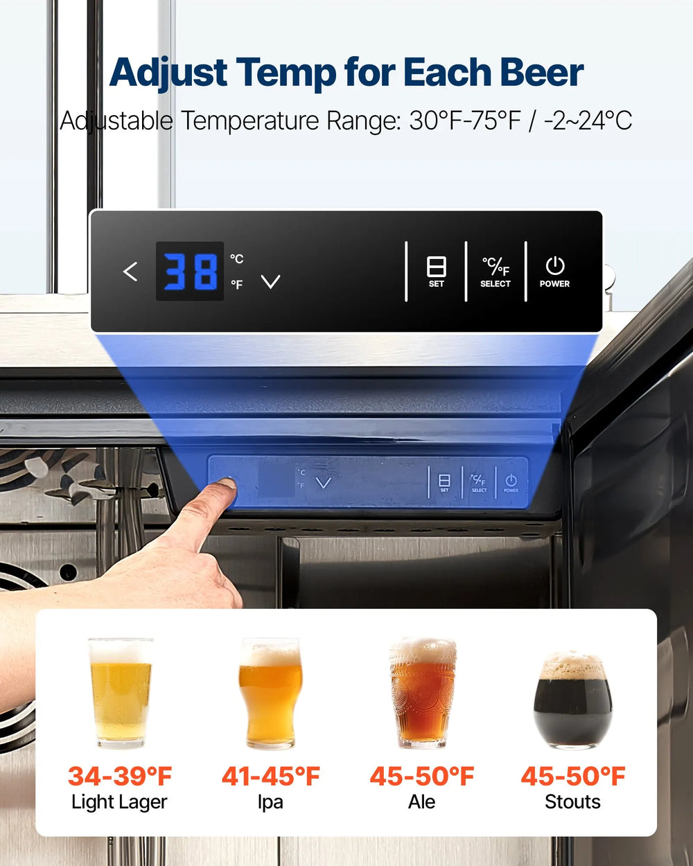 Vevor Beer Kegerator Dispenser Triple Tap Full Keg 160L Capacity with Temp Control New