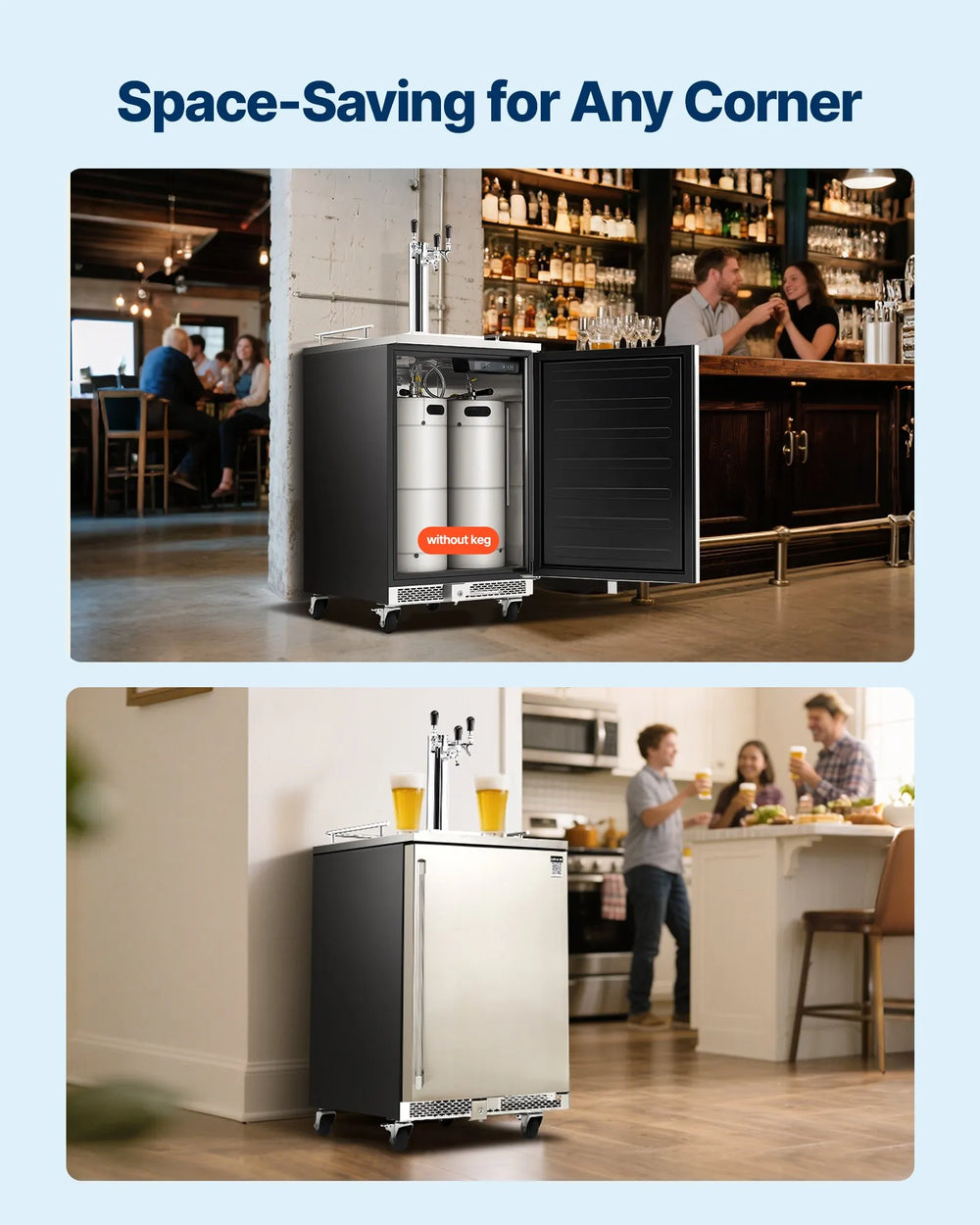 Vevor Beer Kegerator Dispenser Triple Tap Full Keg 160L Capacity with Temp Control New