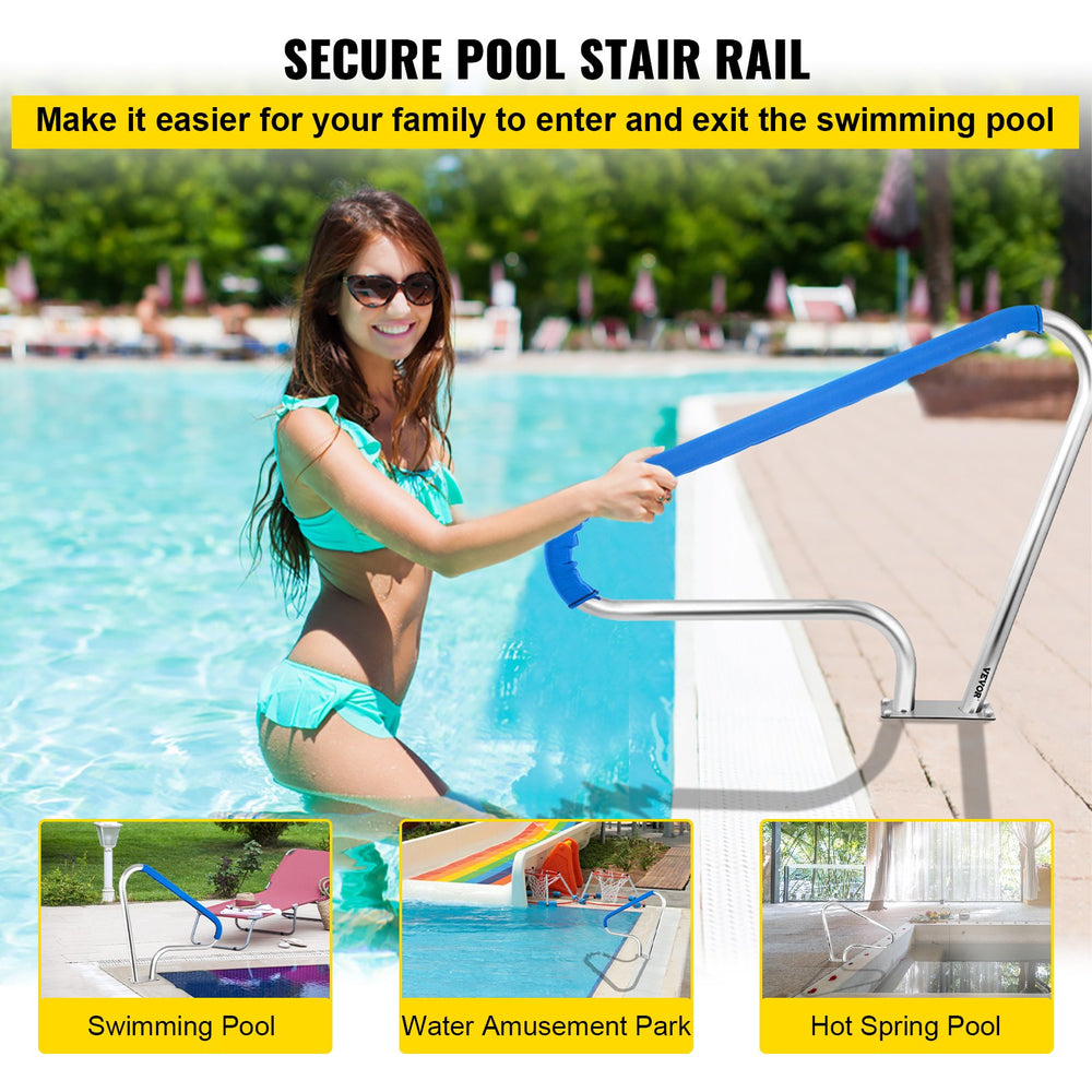 Vevor Pool Rail 48" x 36" Rustproof Handrail 250 Lbs Capacity with Blue Nylon Grip Cover New