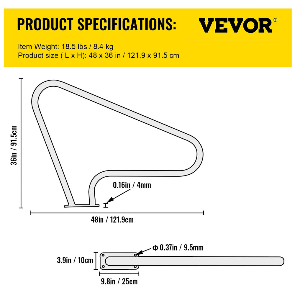 Vevor Pool Rail 48" x 36" Rustproof Handrail 250 Lbs Capacity with Blue Nylon Grip Cover New