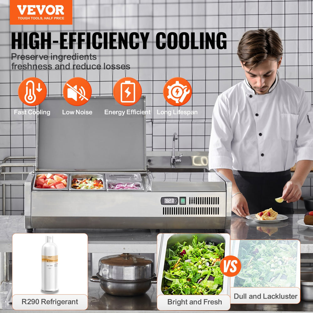 Vevor Refrigerated Condiment Prep Station 40" 130W with Stainless Steel Body and Lid New