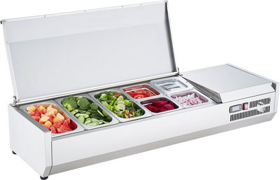 Vevor Refrigerated Condiment Prep Station 140W with Stainless Steel Body and Lid New